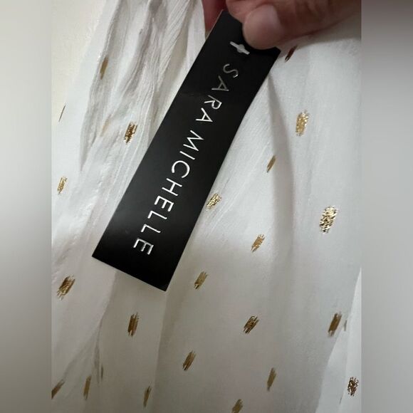 Sara Michelle White Sheer Gold Metallic Dot Blouse 2X - Picture 4 of 6